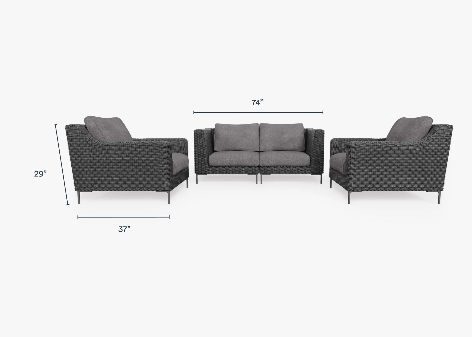 Outer Black Wicker Outdoor Loveseat with Armchairs 4 Seat Dark Pebble Gray