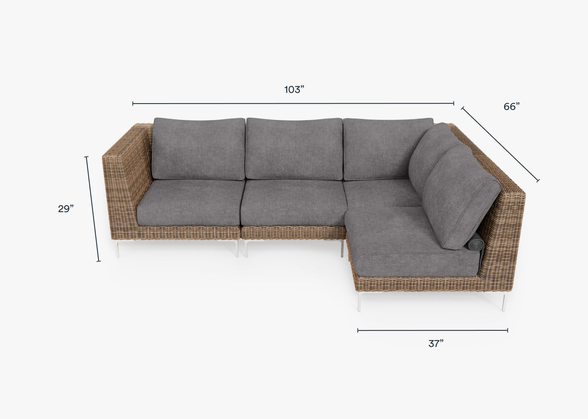 Brown Wicker Outdoor L Sectional - 4 Seat dimensions in inches, also listed under Dimensions and Weights.