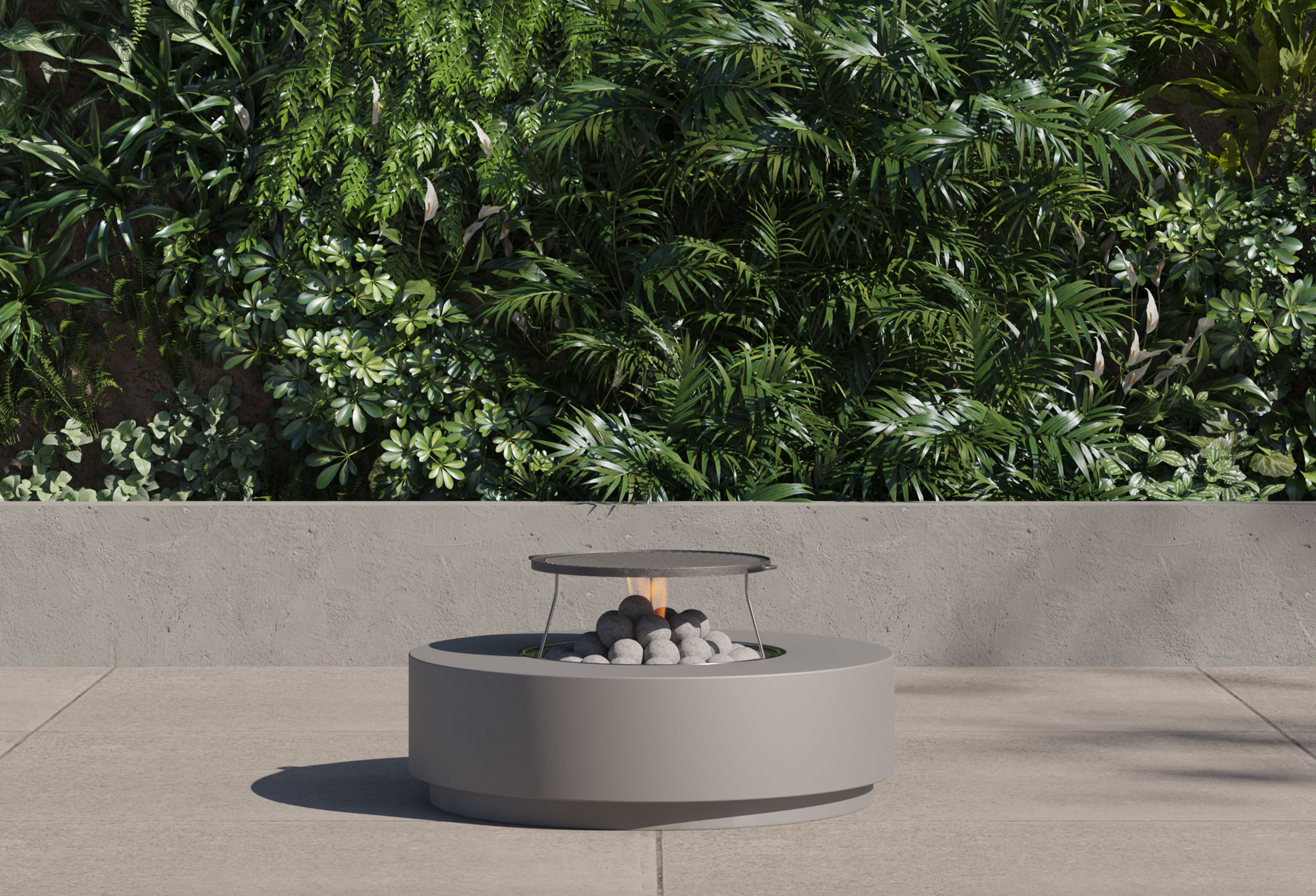 Outer Concrete Fire Pit Table with Cooking Set Propane Round