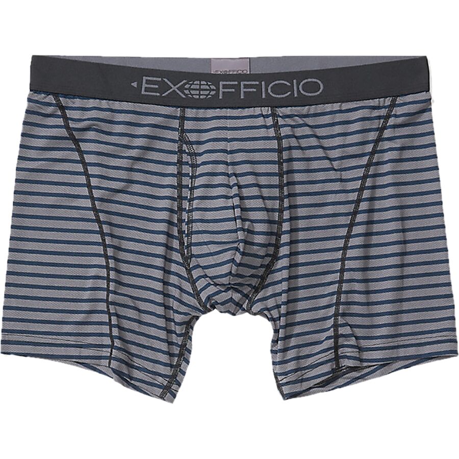 ExOfficio Men's Give-n-go Sport 2.0 Boxer Brief 6 - Steel Onyx Caspian  Stripe - Large