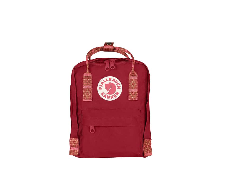 kanken mini deep red folk pattern