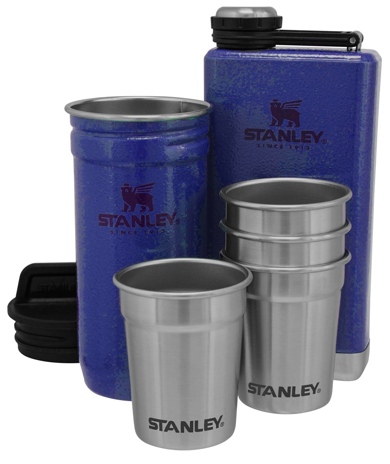 Stanley The Pre Party Shot Glass And Flask Set - Hammertone Lake - Set of  4-2OZ/59mL 8OZ / .23L