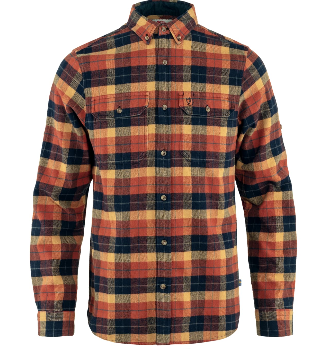 Men's Long Sleeve Flannel Shirt W/Button DownCollar (Orange/Black