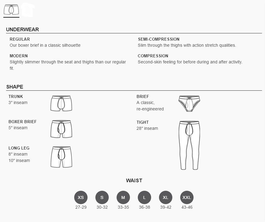 Saxx Underwear Size Chart