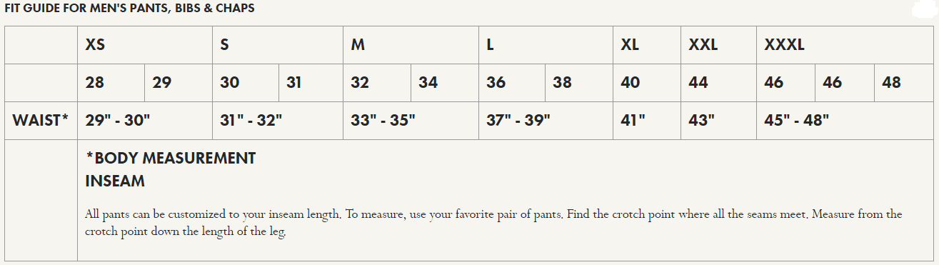 Filson Vest Size Chart