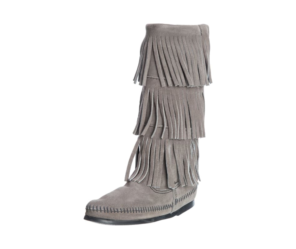 grey minnetonka fringe boots