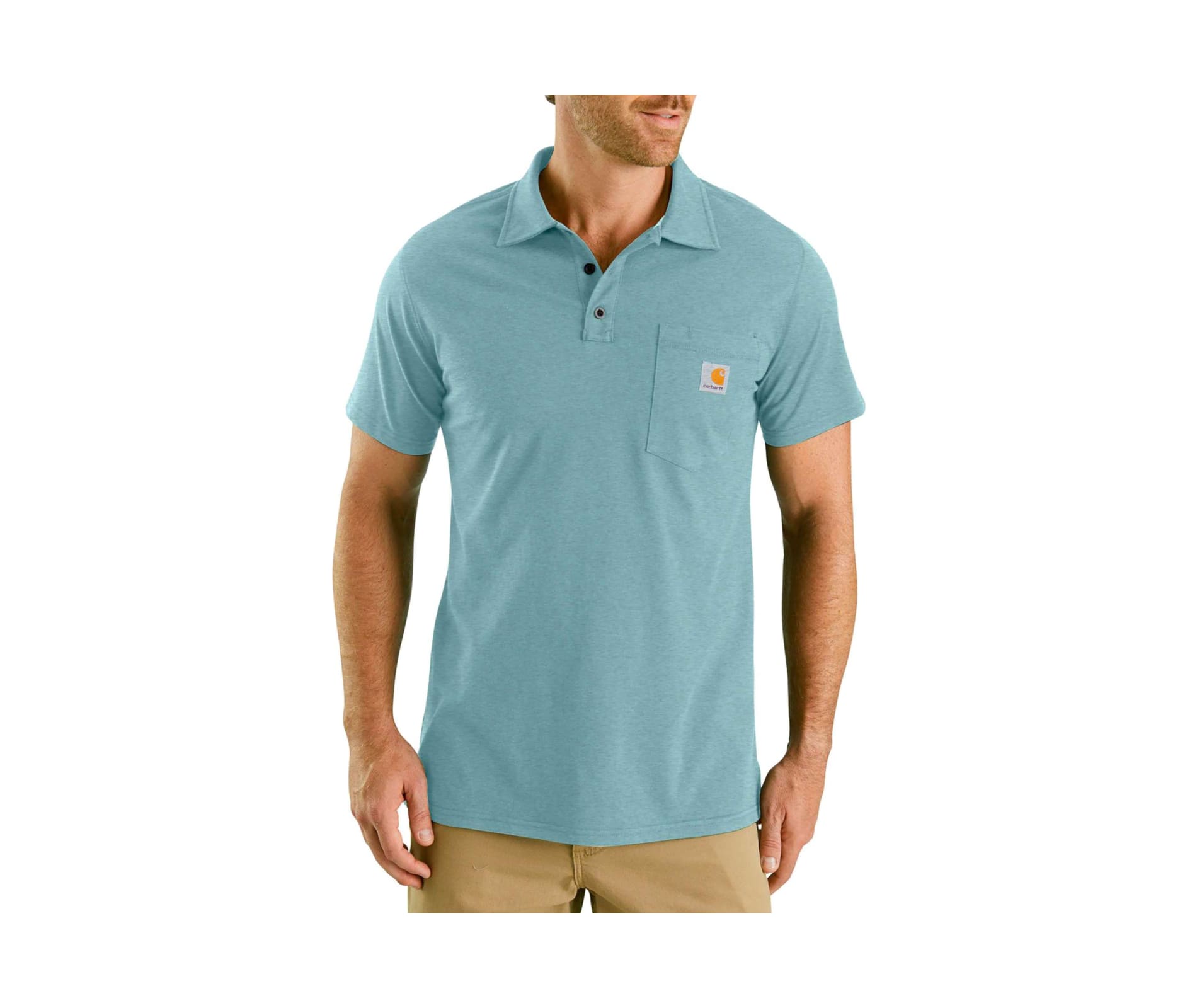 Carhartt Men's Force Cotton Delmont Pocket Polo - Light Huron Heather ...