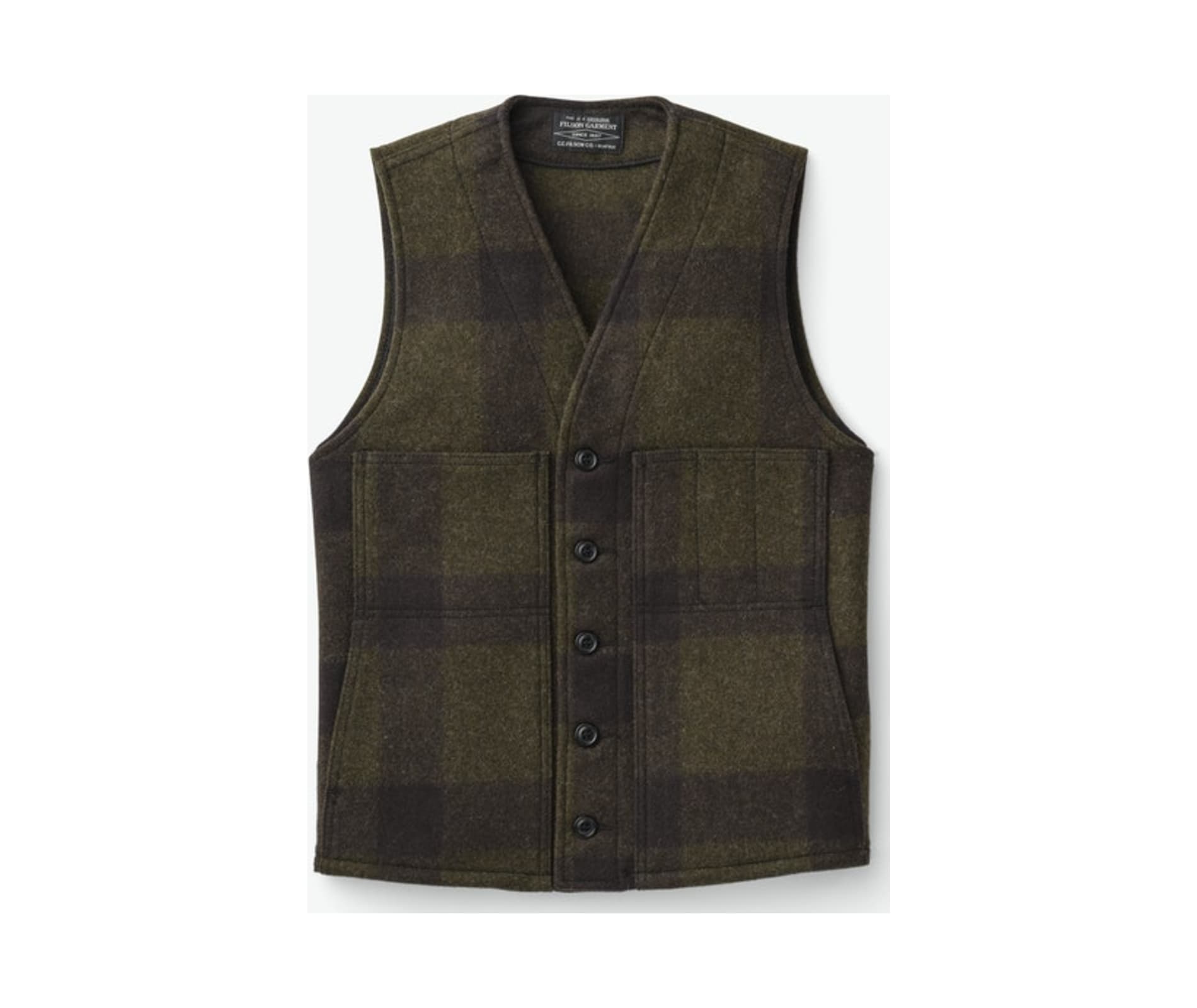 Filson Men's Mackinaw Wool Vest Forest Green/brown Plaid XL