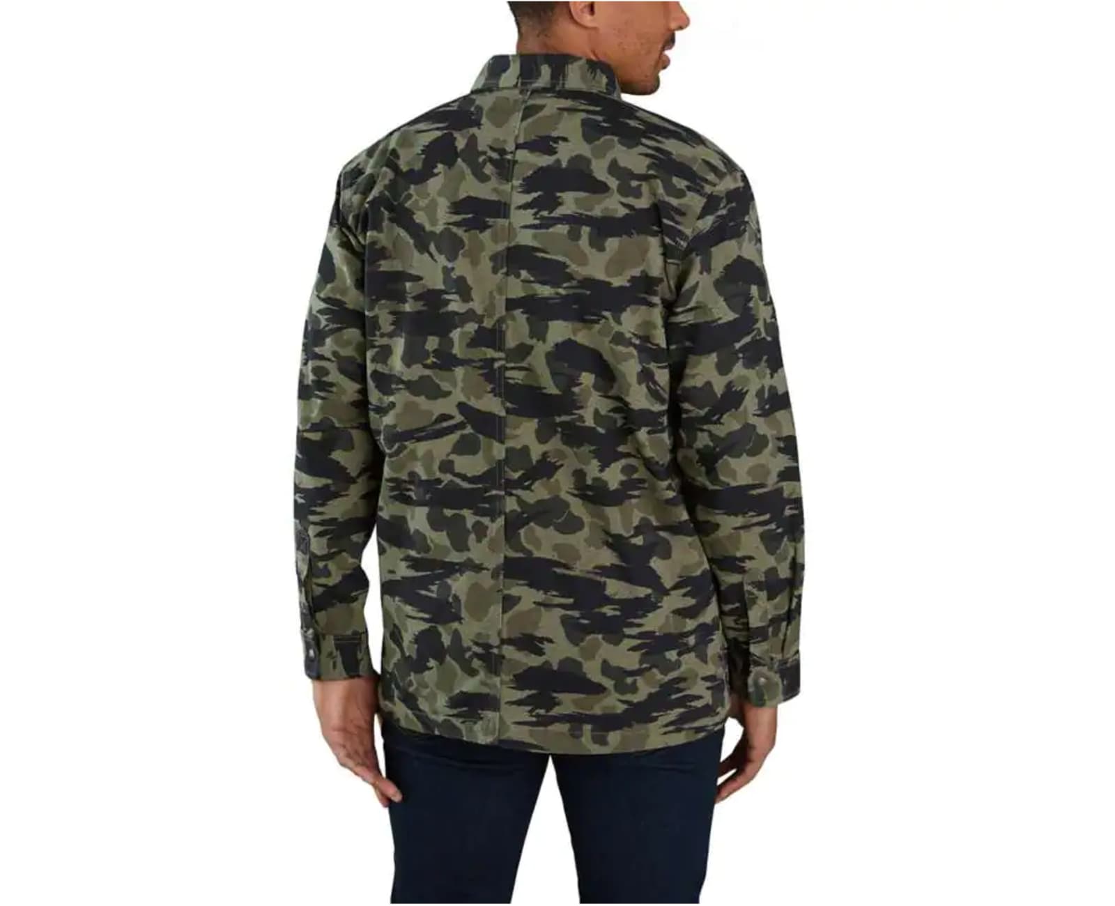 Carhartt Mens Rugged Flex Relaxed Fit Canvas Fleece Lined Snap Front Camo Shirt Jac N15 Black