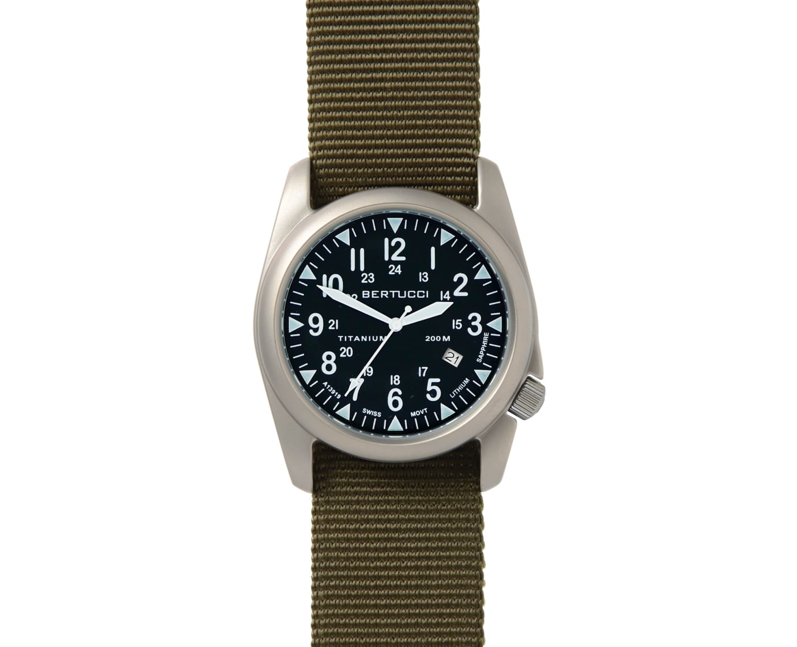 Bertucci A-4T Super Yankee - Black Dial W/ Defender Olive Nylon Band