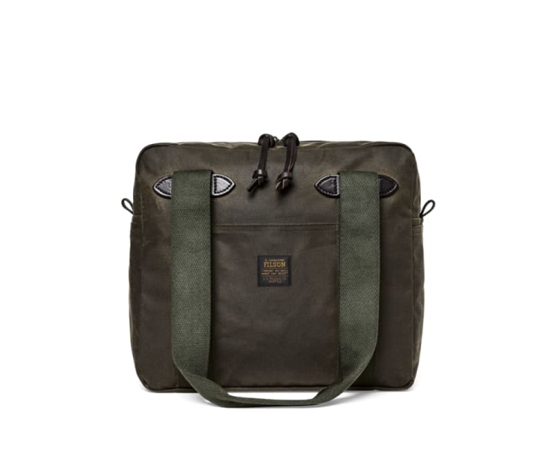 Filson Tin Cloth Zipper Tote Bag in Dark Tan/Flame