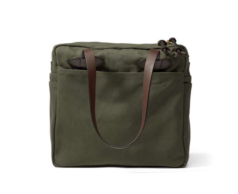 Rugged Twill Zipper Tote Bag - Otter Green - One Size - Thumbnail 2