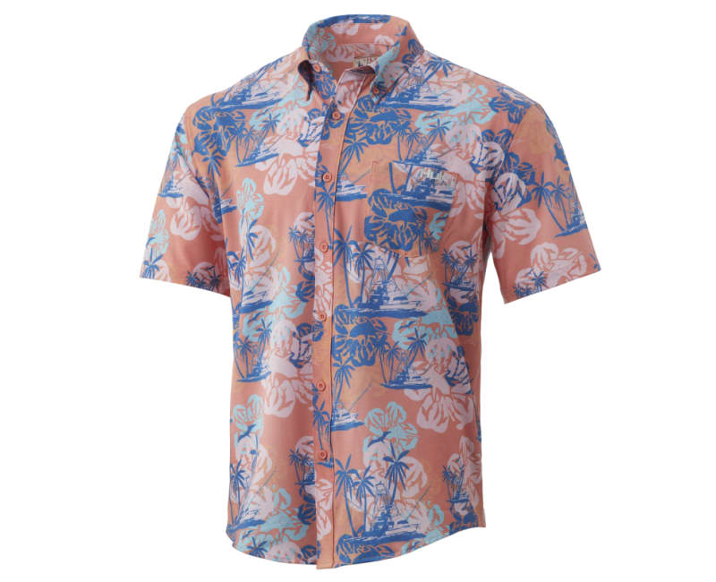 Huk Men's Kona Paradise Pass Short Sleeve - Fusion Coral - Large