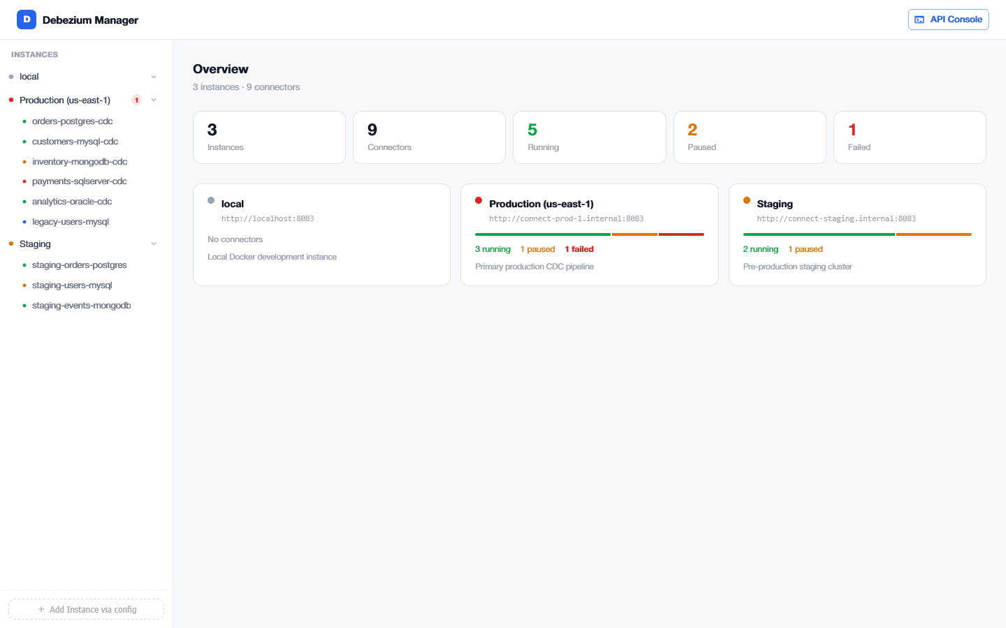 Debezium Manager UI screenshot