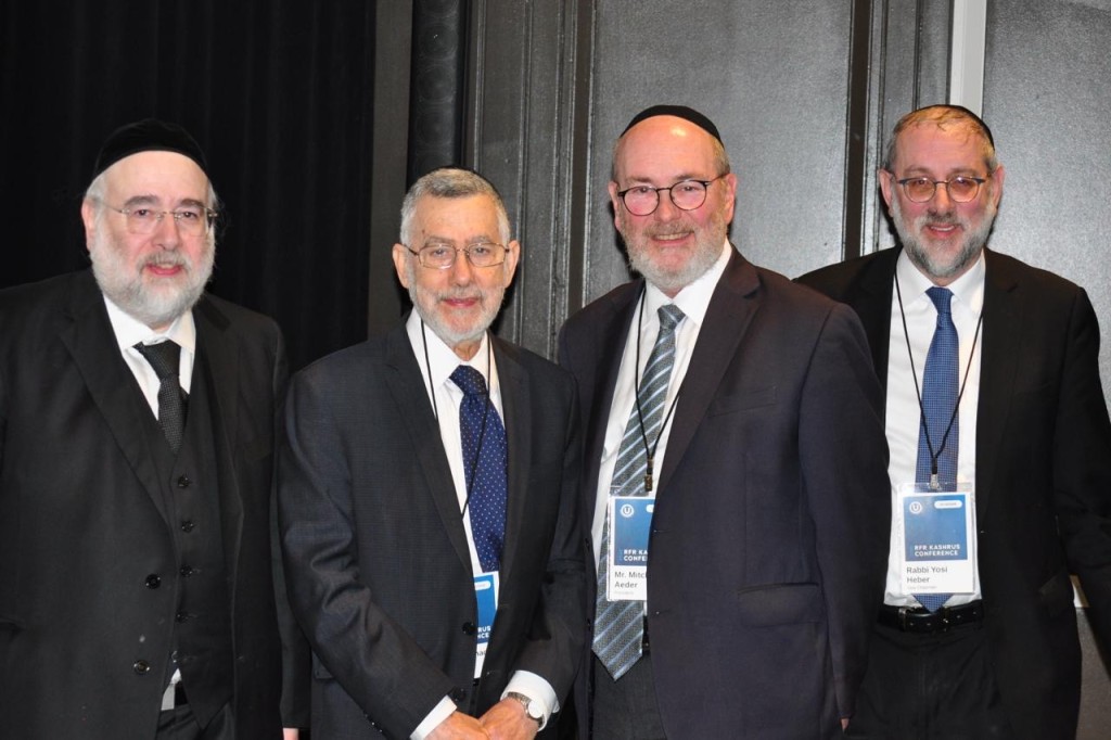L to R at the OU Kashrus Conference: OU Kosher Chief Operating Officer Rabbi Moshe Elefant; OU Kosher Chief Executive Officer Rabbi Menachem Genack; OU President Mitchel Aeder; and OU Kosher Commission Vice Chairman Rabbi Yossi Heber.