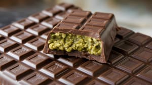 The Dubai bar is a mix of pistachio cream and toasted phyllo strands encased in milk chocolate.
