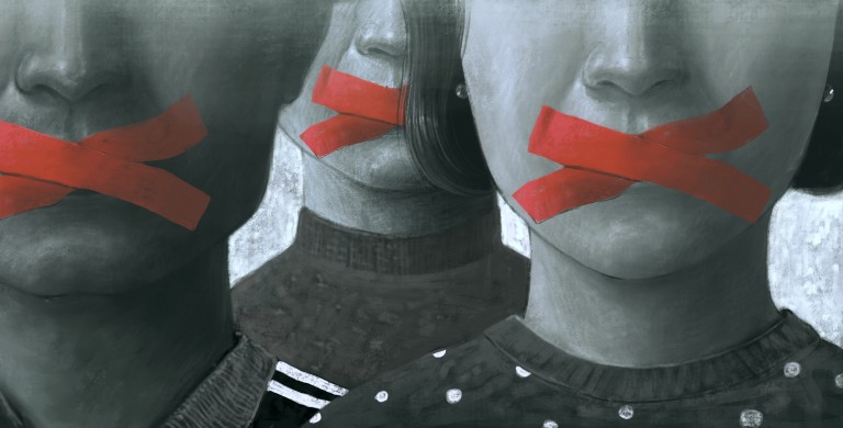 Political art, Concept idea of free speech freedom of expression and censored, surreal painting, portrait illustration , conceptual artwork illustration