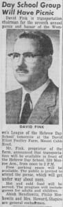 Newspaper article representing David Fink.