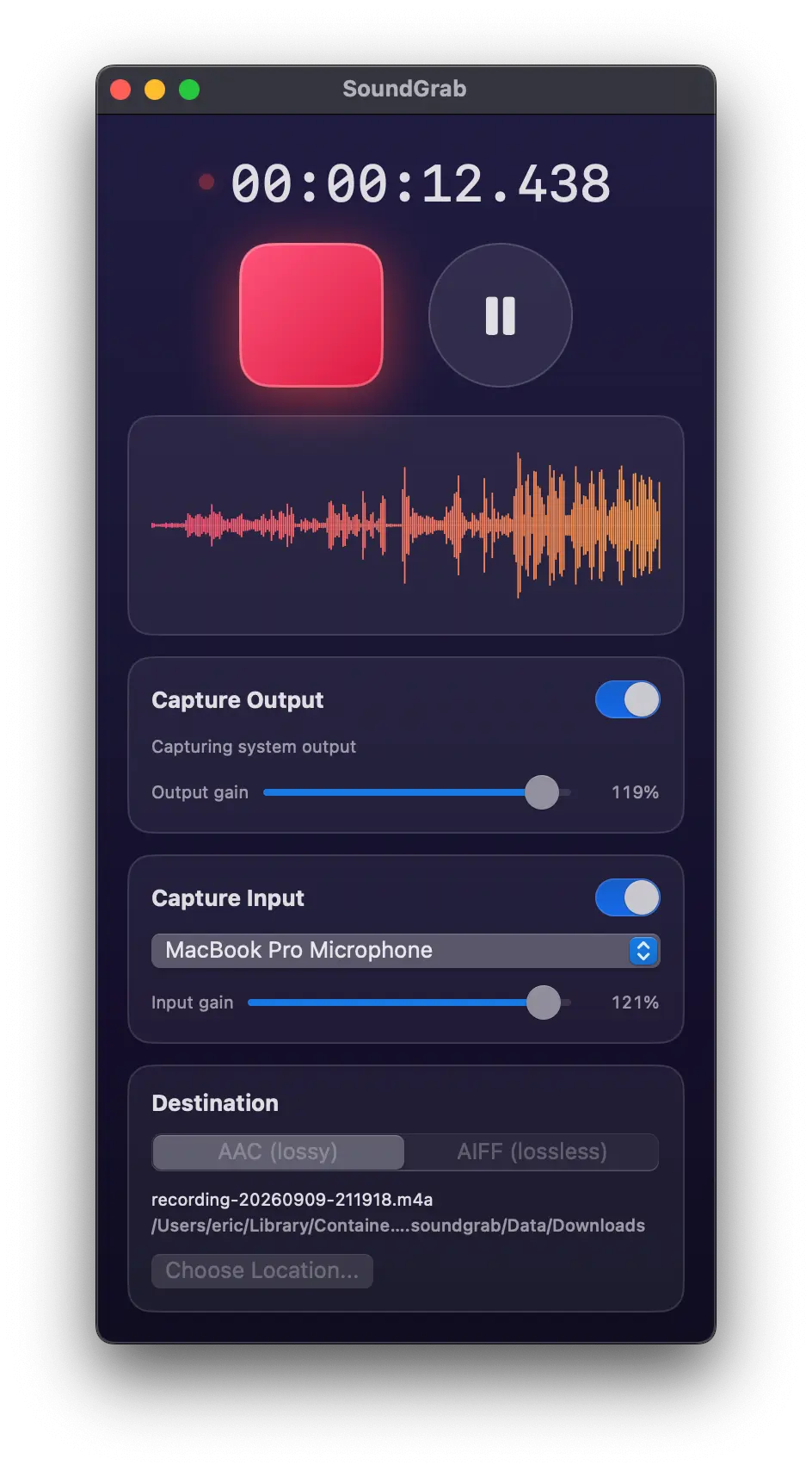SoundGrab in dark mode