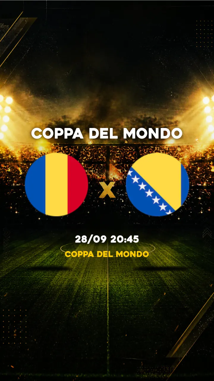 Flyer Romênia vs Bosnia ed Erzegovina - Coppa del Mondo - 28/09 20:45