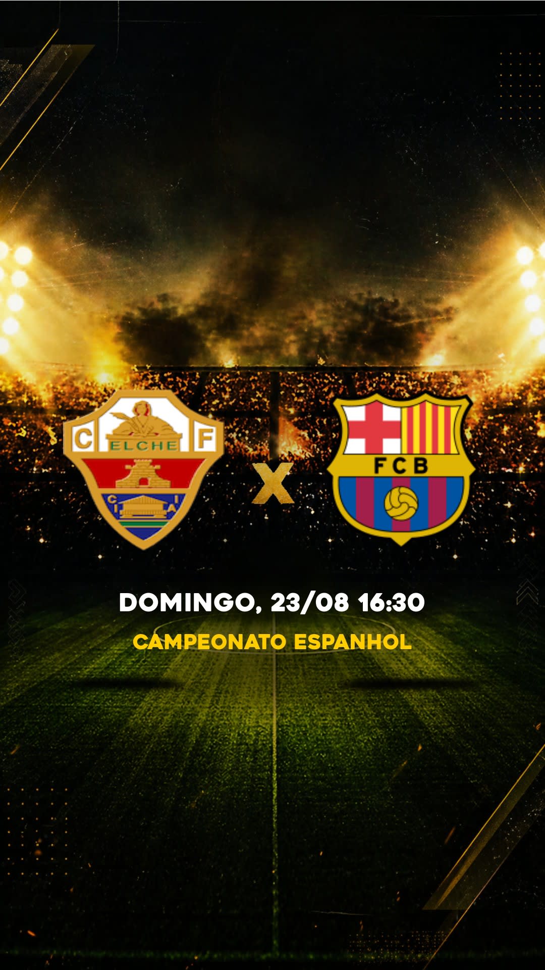 Flyer Elche x Barcelona - Campeonato Espanhol - Domingo, 23/08 16:30 - Download gratis futebol