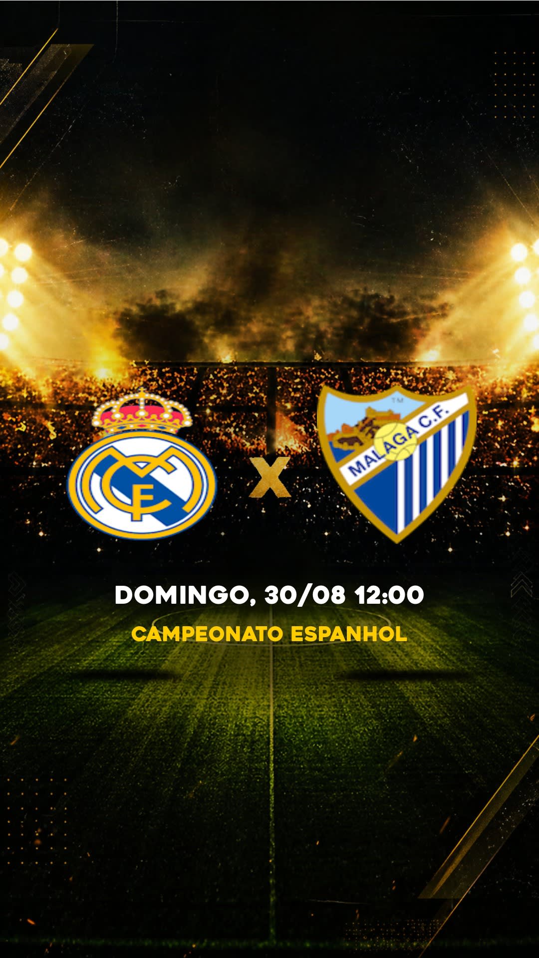 Flyer Real Madrid x Málaga - Campeonato Espanhol - Domingo, 30/08 12:00 - Download gratis futebol