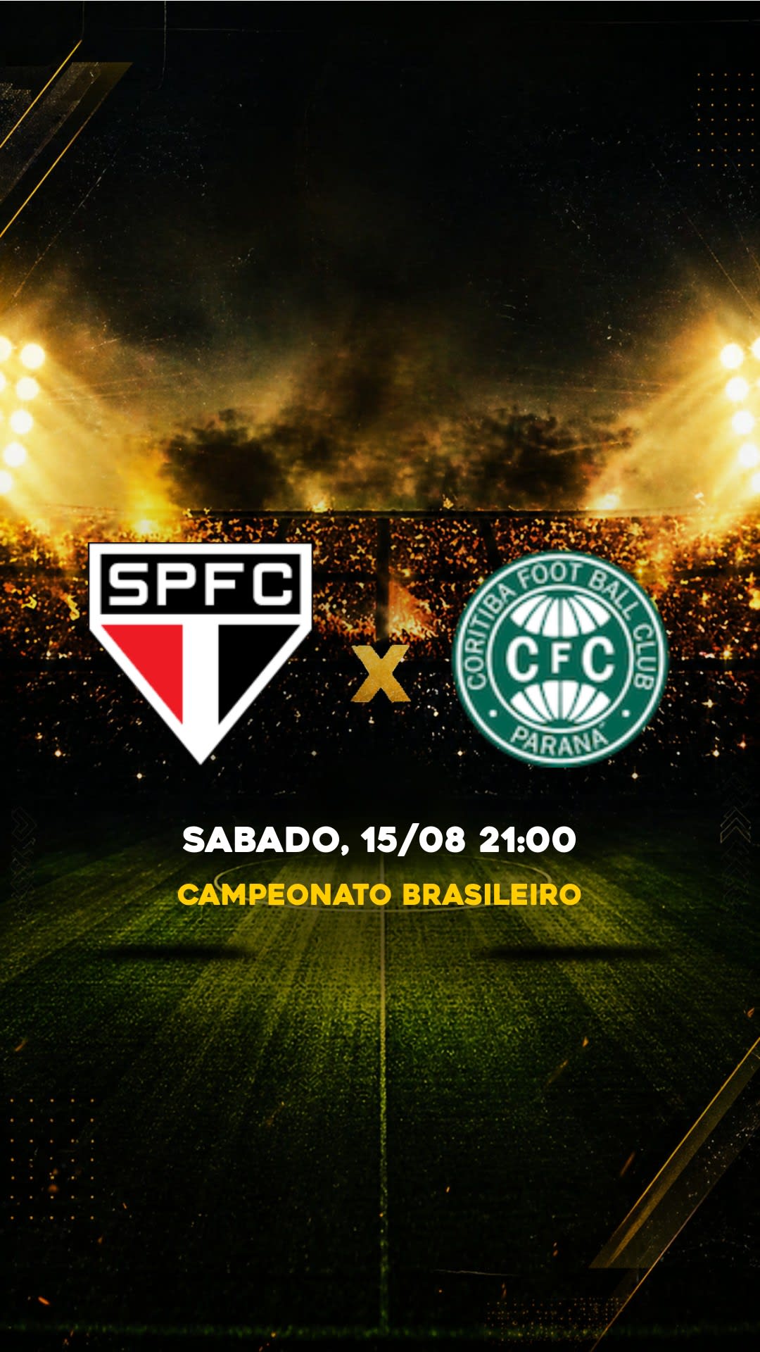 Flyer São Paulo x Coritiba - Campeonato Brasileiro - Sabado, 15/08 21:00 - Download gratis futebol