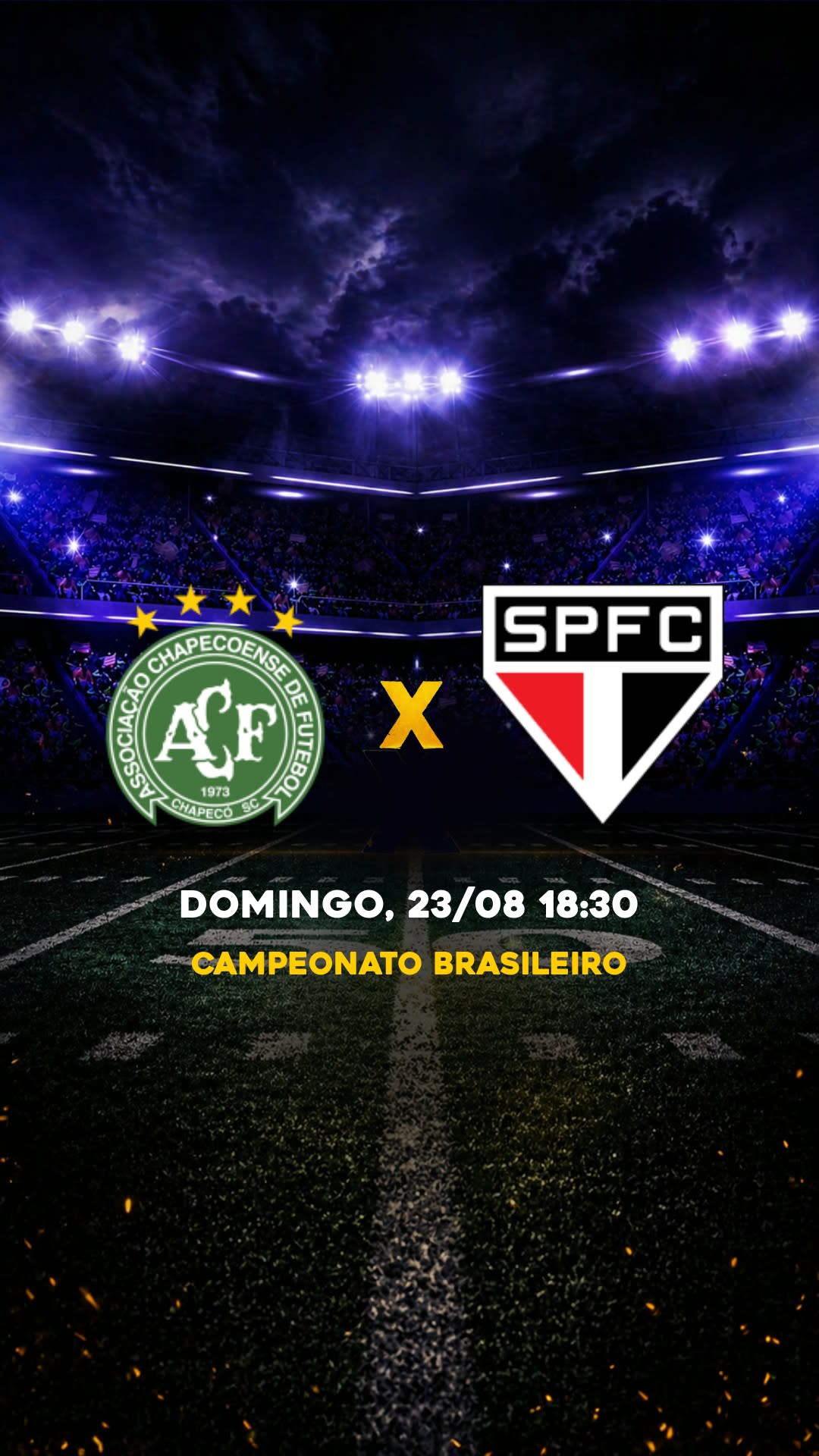 Flyer Chapecoense x São Paulo - Campeonato Brasileiro - Domingo, 23/08 18:30 - Download gratis futebol