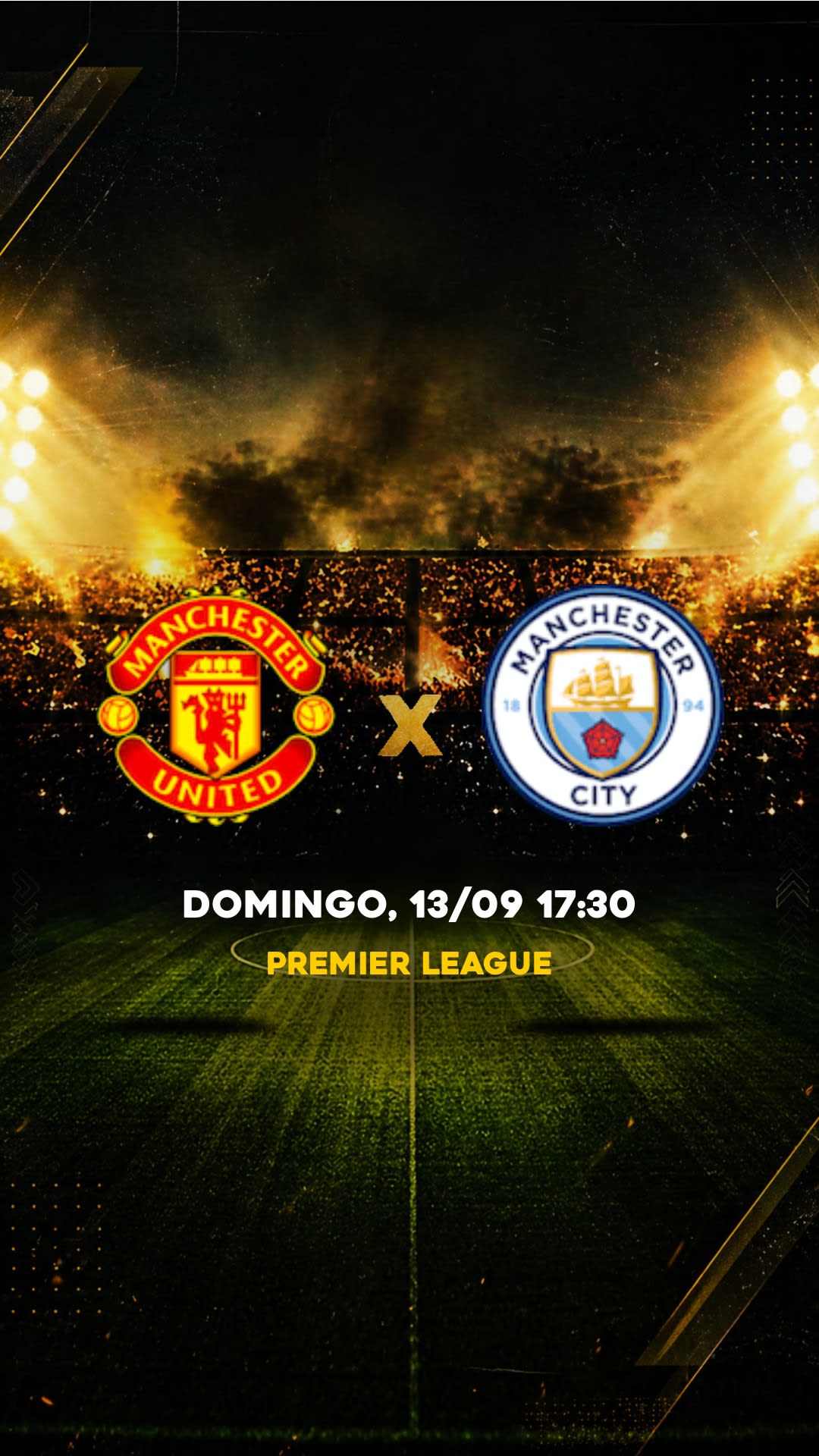 Flyer Manchester United x Manchester City - Premier League - Domingo, 13/09 17:30 - Descarga gratis fútbol