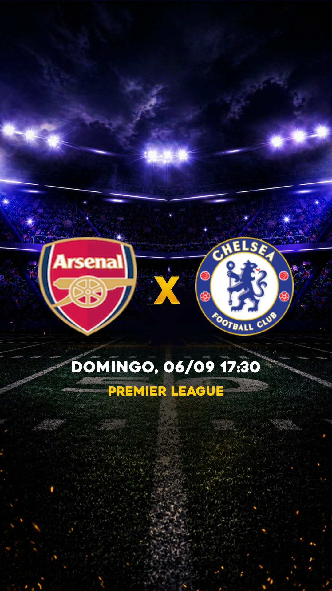 Flyer Arsenal x Chelsea - Premier League - Domingo, 06/09 17:30 - Descarga gratis fútbol