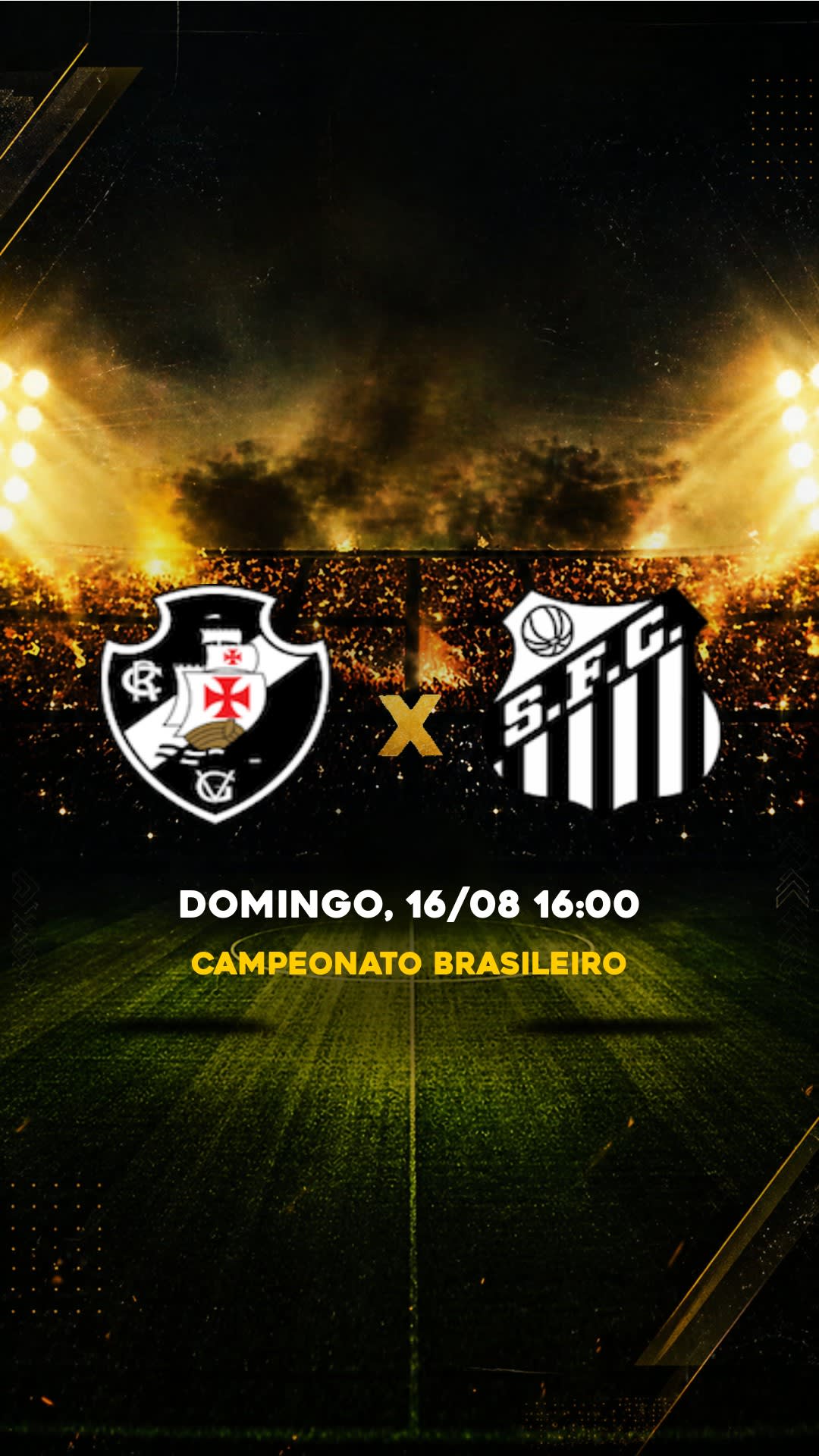 Flyer Vasco x Santos - Campeonato Brasileiro - Domingo, 16/08 16:00 - Download gratis futebol