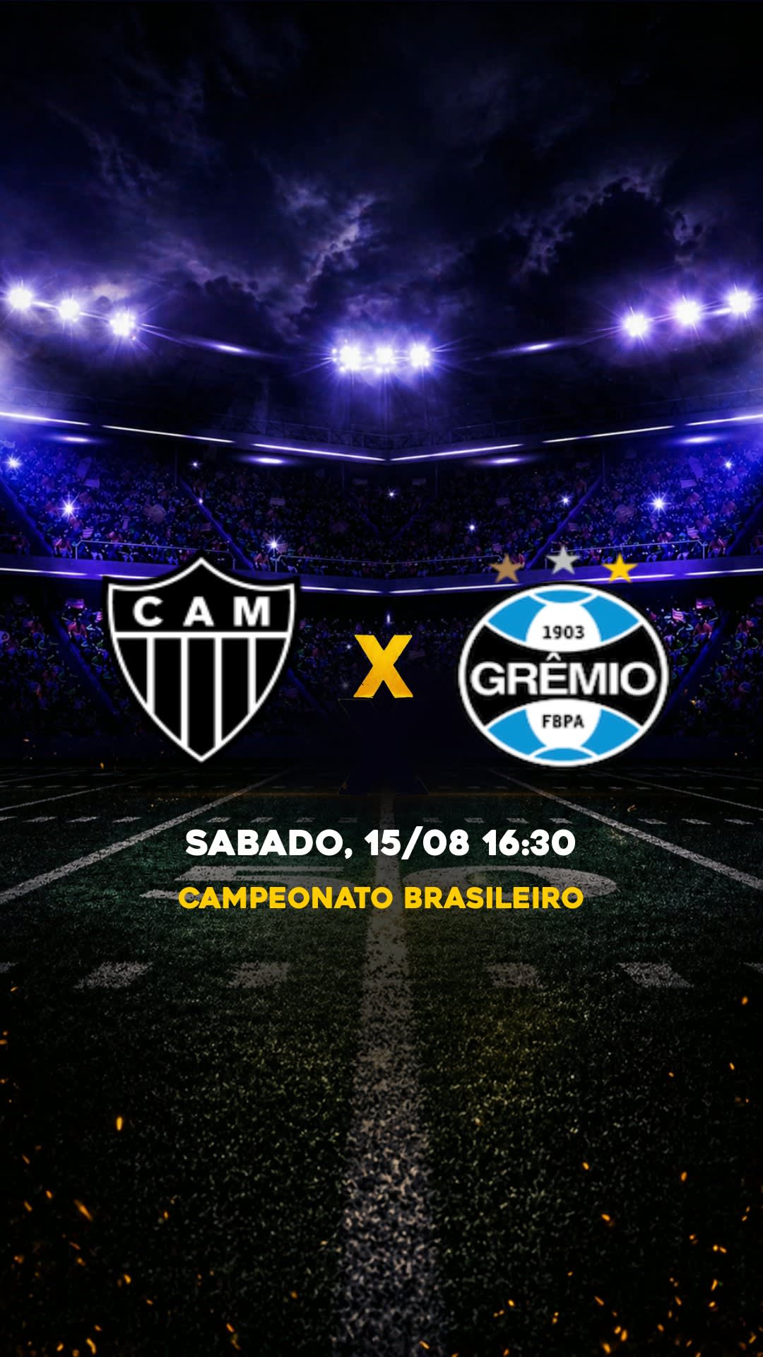 Flyer Atlético-MG x Grêmio - Campeonato Brasileiro - Domingo, 16/08 16:00 - Download gratis futebol