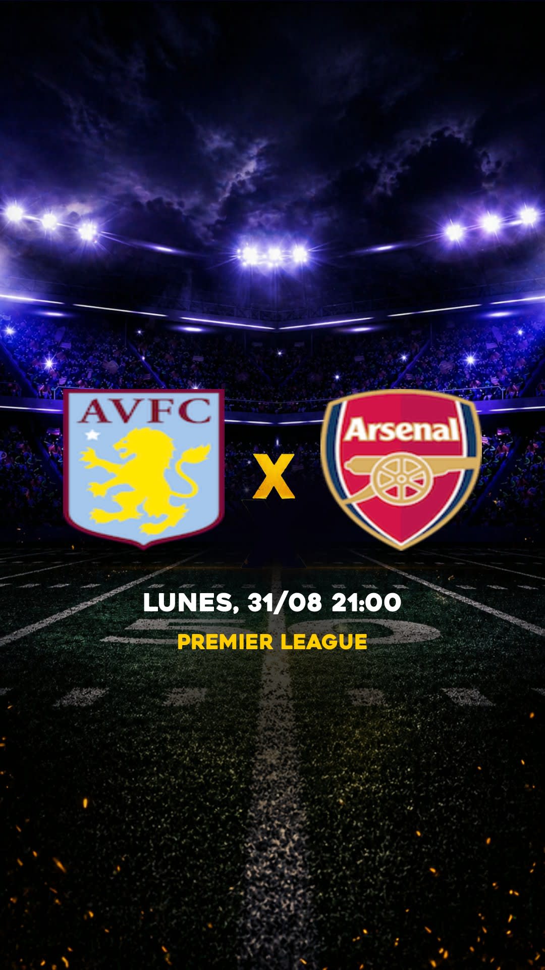 Flyer Aston Villa x Arsenal - Premier League - Lunes, 31/08 21:00 - Descarga gratis fútbol