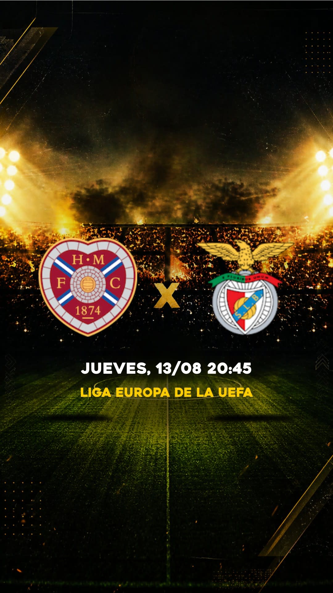 Flyer Hearts x Benfica - Liga Europa de la UEFA - AMANHÃ 15:45 - Descarga gratis fútbol