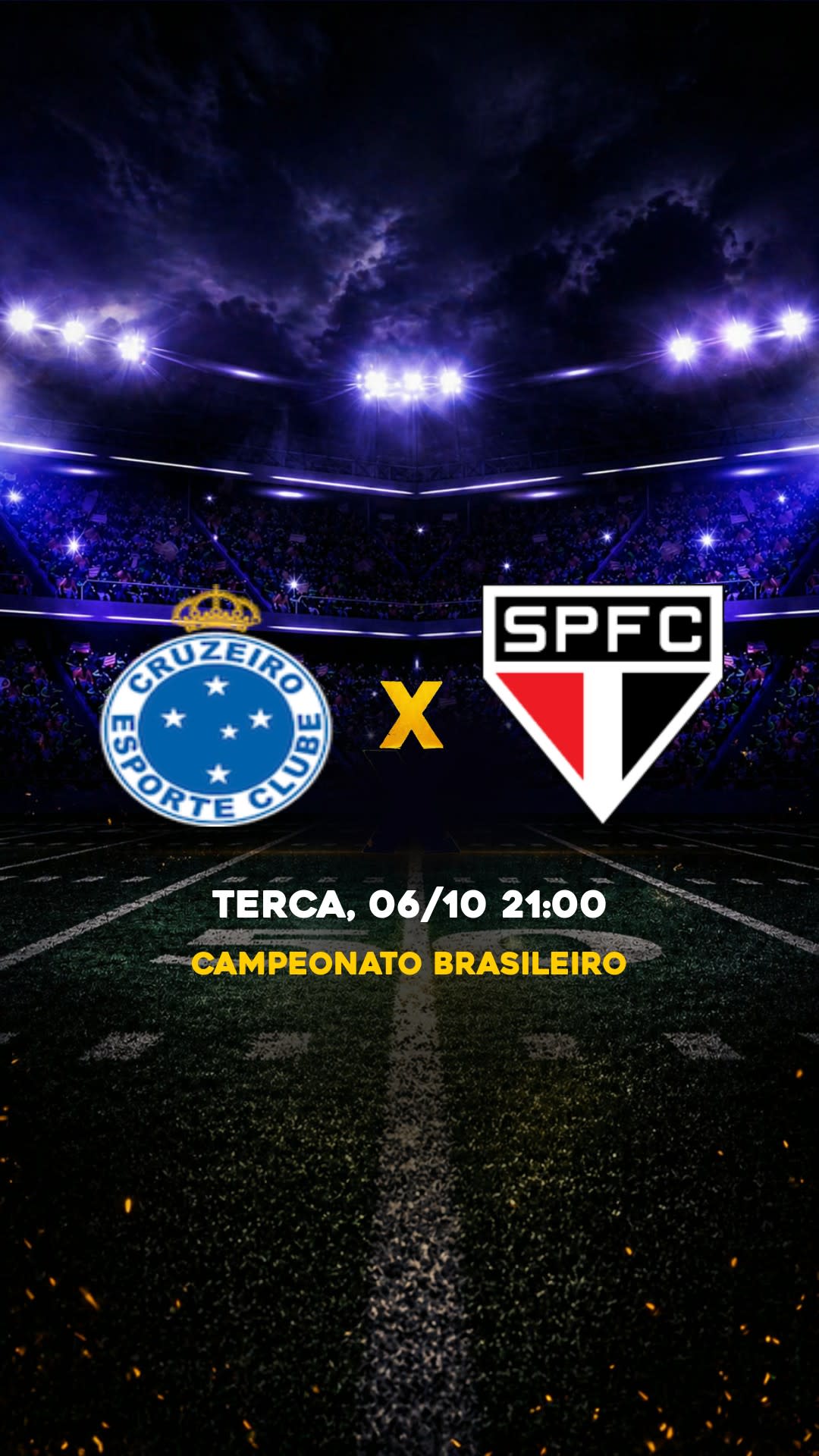 Flyer Cruzeiro x São Paulo - Campeonato Brasileiro - Quarta, 07/10 21:30 - Download gratis futebol