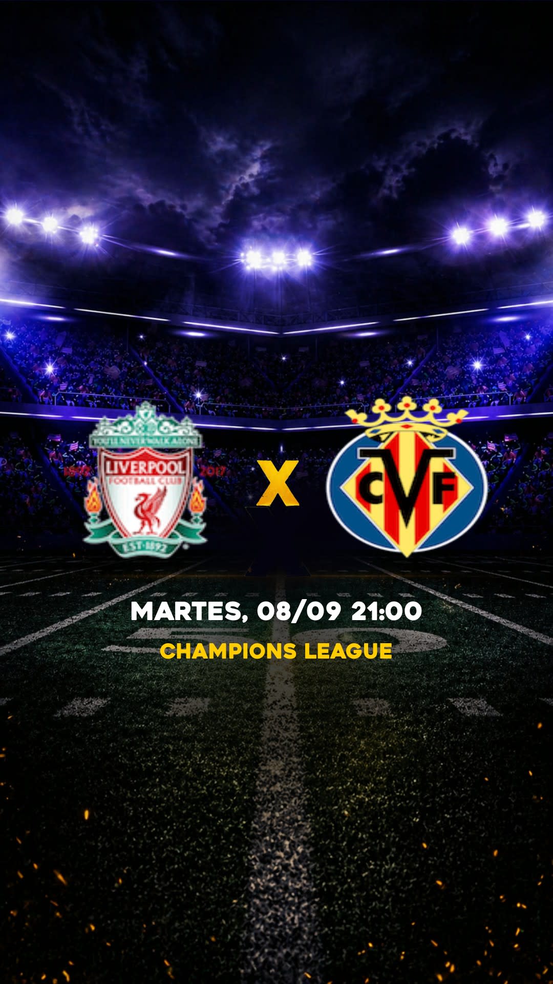 Flyer Liverpool x Villarreal - Champions League - Martes, 20/10 21:00 - Descarga gratis fútbol