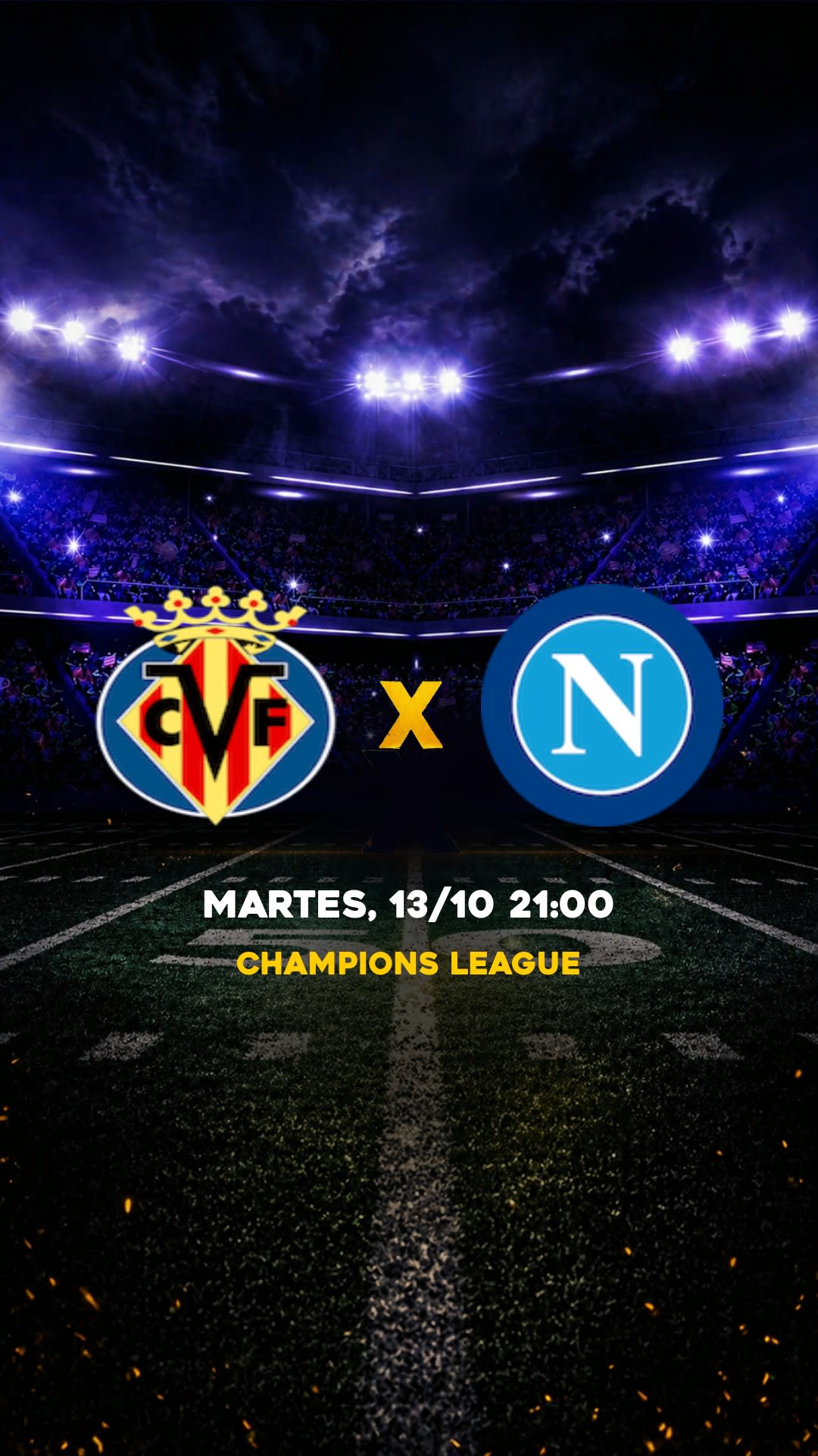 Flyer Villarreal x Napoli - Champions League - Martes, 13/10 21:00 - Descarga gratis fútbol