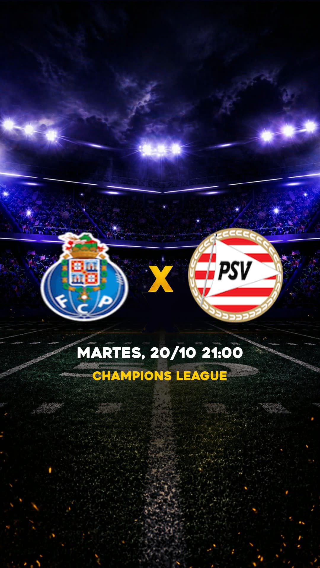 Flyer Porto x PSV - Champions League - Martes, 20/10 21:00 - Descarga gratis fútbol