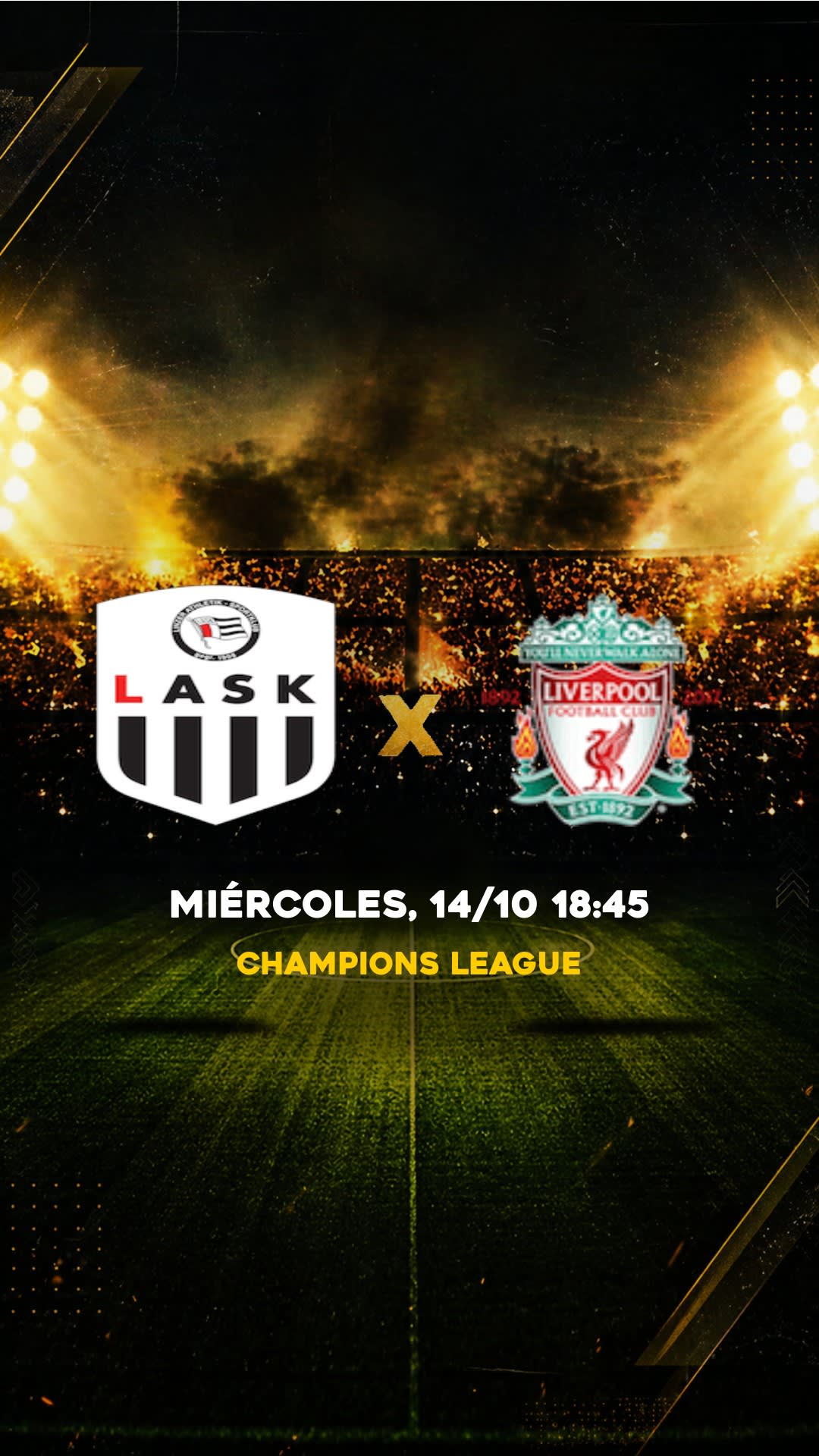 Flyer LASK Linz x Liverpool - Champions League - Miércoles, 14/10 18:45 - Descarga gratis fútbol