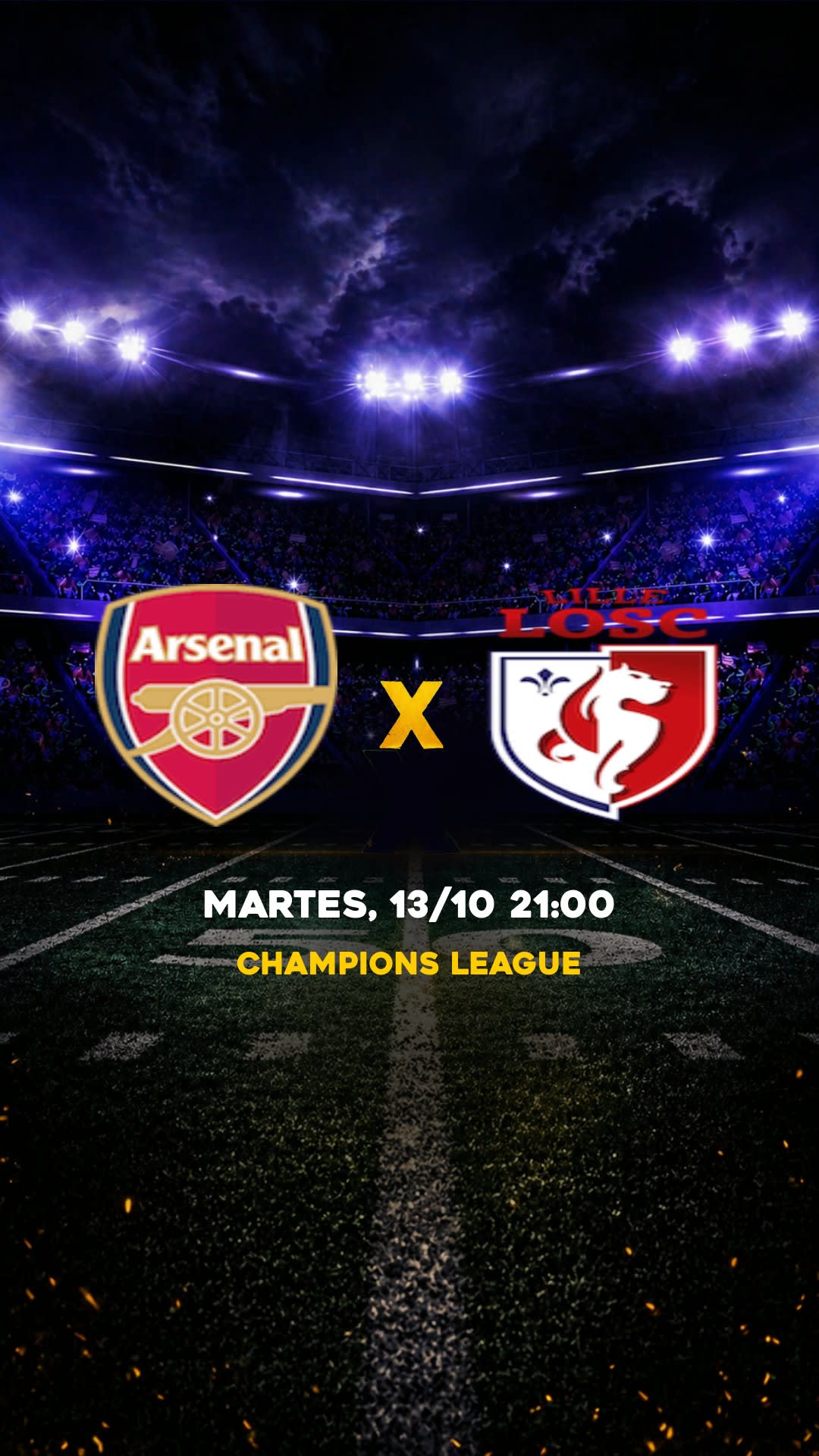 Flyer Arsenal x Lille - Champions League - Martes, 13/10 21:00 - Descarga gratis fútbol