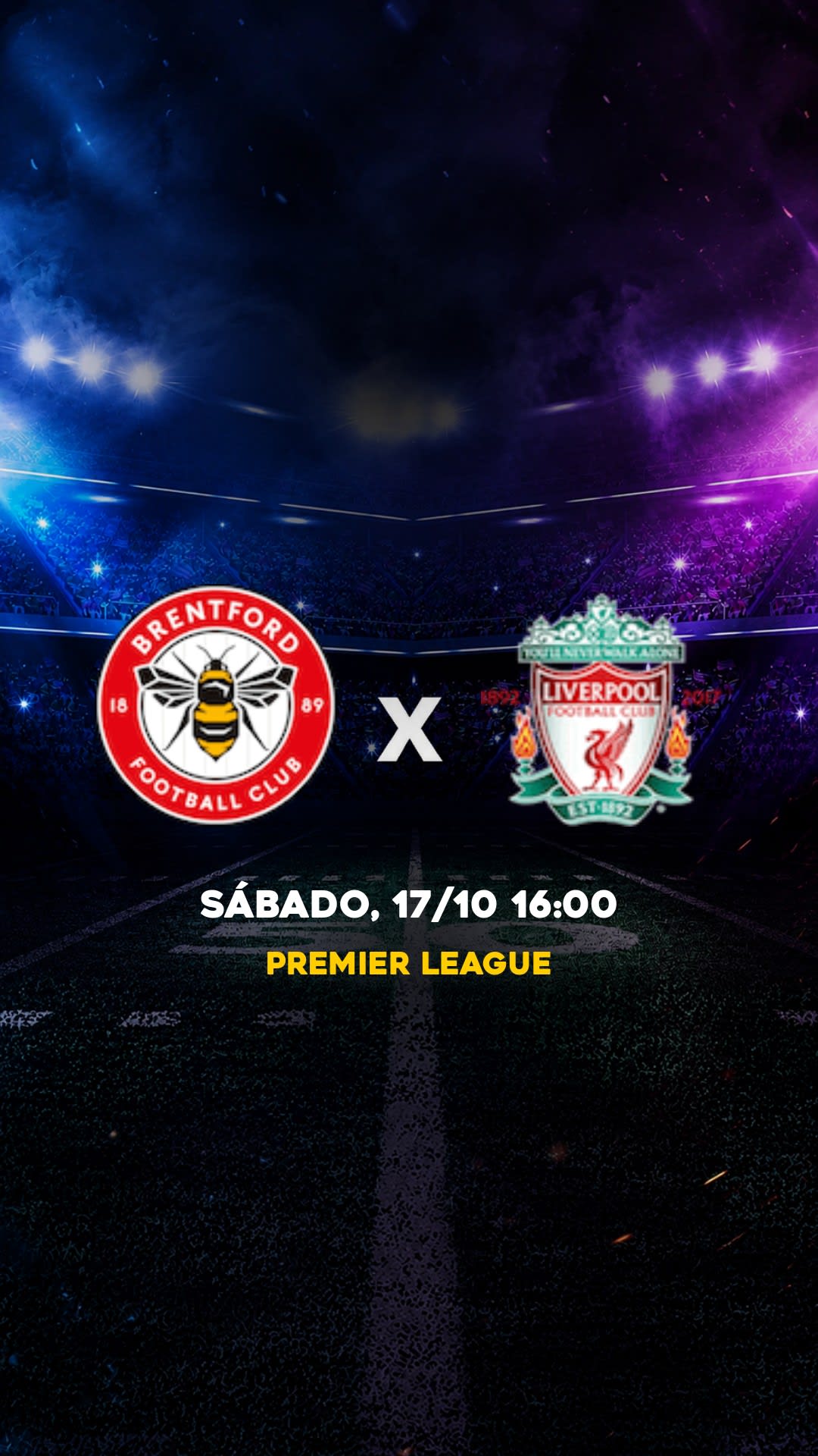 Flyer Brentford x Liverpool - Premier League - Sábado, 17/10 16:00 - Descarga gratis fútbol
