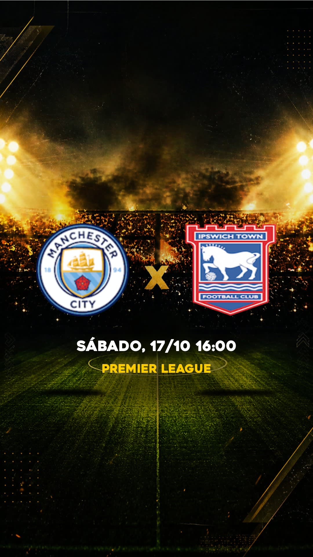 Flyer Manchester City x Ipswich Town - Premier League - Sábado, 17/10 16:00 - Descarga gratis fútbol