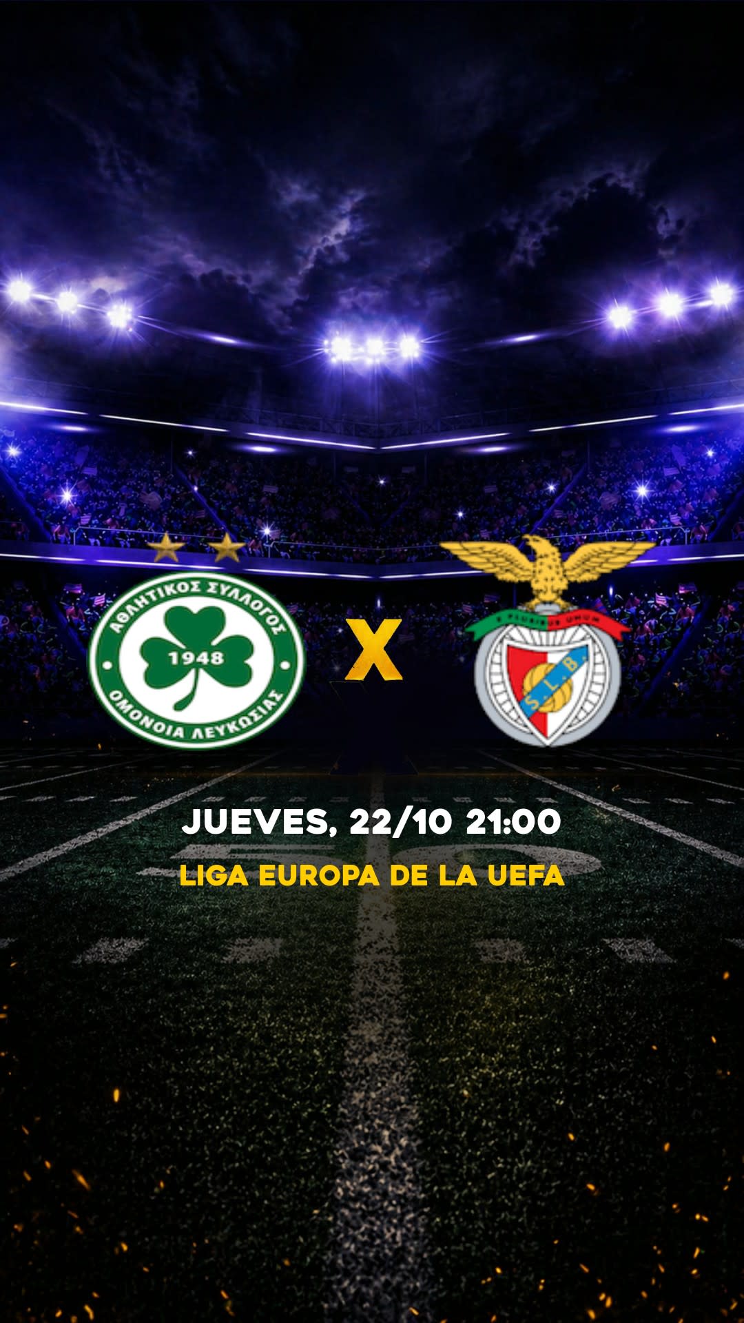 Flyer Omonia Nicosia x Benfica - Liga Europa de la UEFA - Jueves, 22/10 21:00 - Descarga gratis fútbol