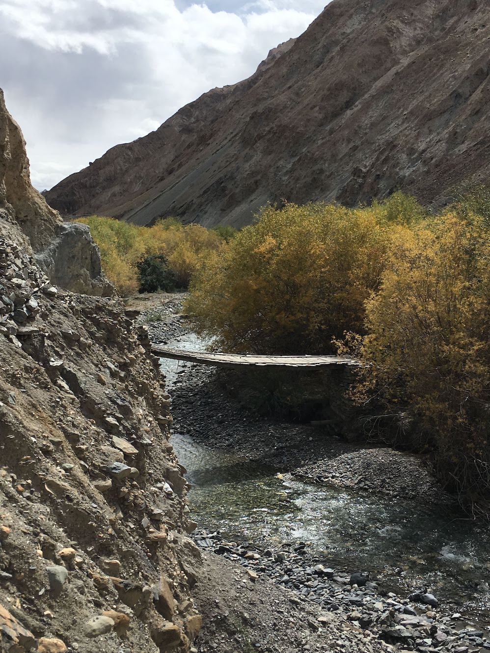 Wooden bridge on the Markha river