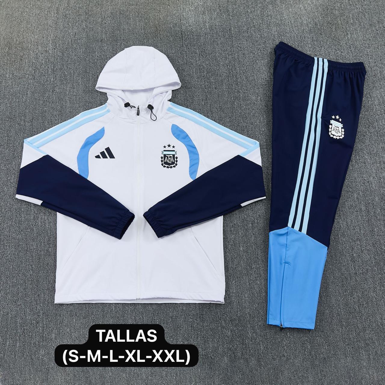 SUDADERA COMPLETA OFICIAL SELECCIÓN ARGENTINA CON CAPOTA BLANCA Y AZUL