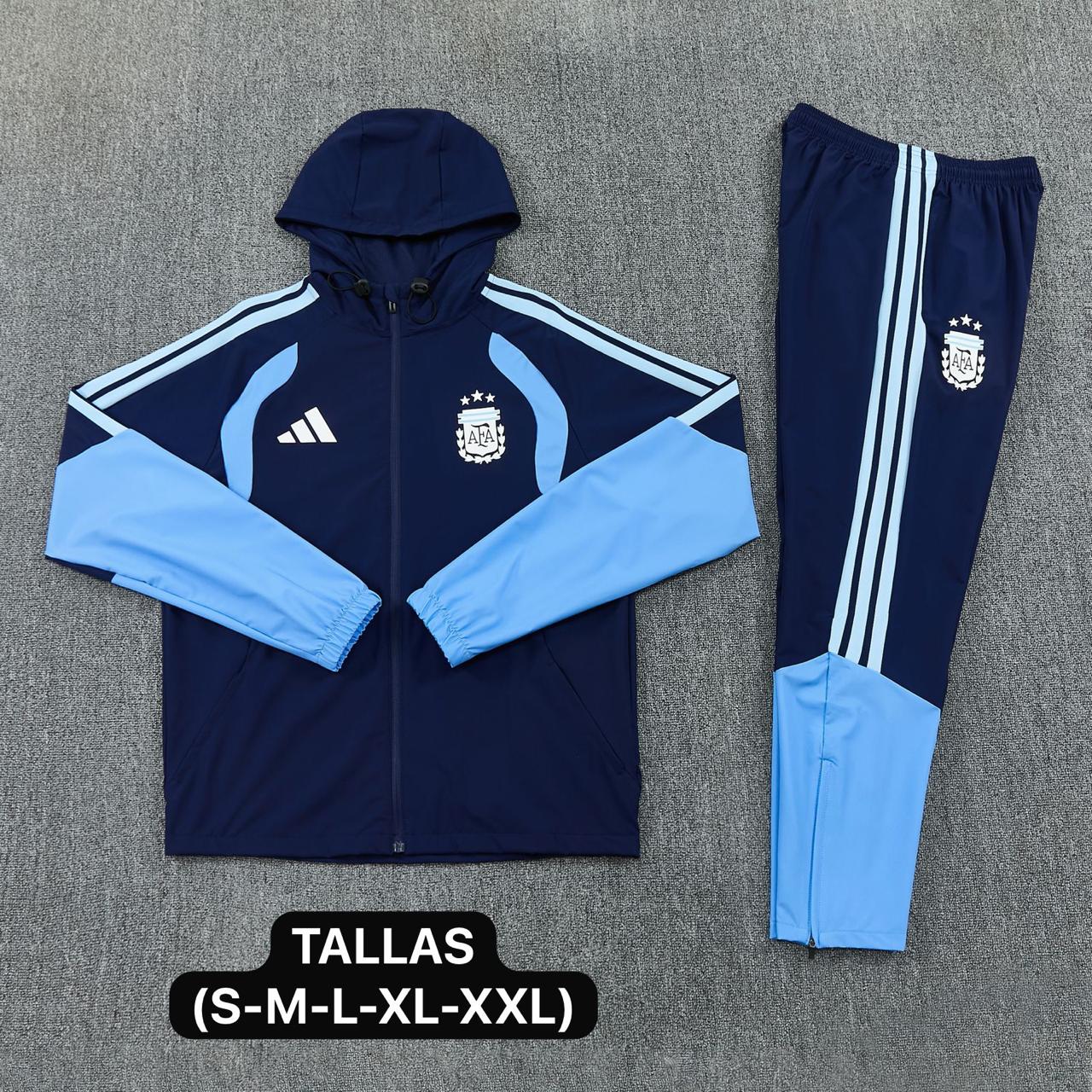 SUDADERA COMPLETA OFICIAL SELECCIÓN ARGENTINA CON CAPOTA BLANCA Y AZUL vista 2