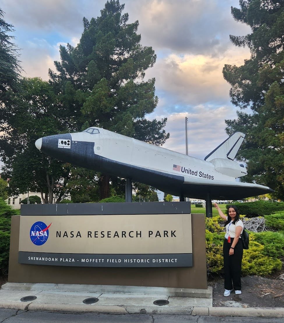 At NASA Ames Research Center, beside the 36%-scale Space Shuttle orbiter model once tested in the centre's wind tunnels