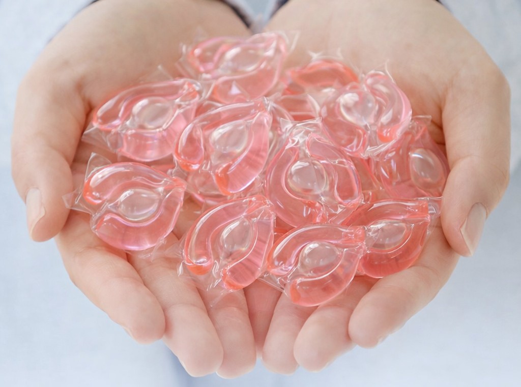 SUTELIER 洗剤ジェルボールを手に持った使用感イメージ
