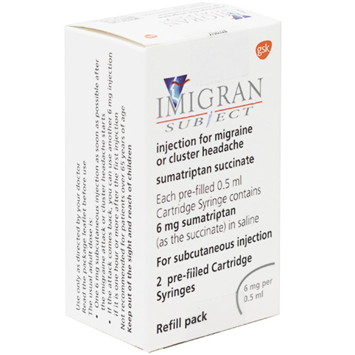 Imigran Subject 6mg 0.5ml Injection Refill 2xCartridges