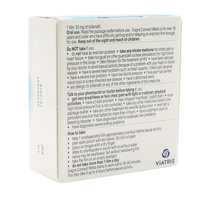 Rear view of Viagra Connect Melts 50mg Orodispersible Films